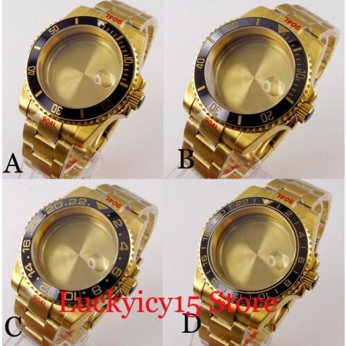 40mm Gold Watch Case fit NH35A NH36A ETA 3836 MIYOTA 8215 Ceramic iNsert Oyster Band Glide Lock Clasp