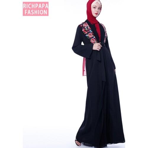 Black Open Eid Abaya Kimono Dubai Muslim Hijab Dress Abayas For Women Oman Caftan Marocain Kaftan Turkish Islamic Prayer Clothes
