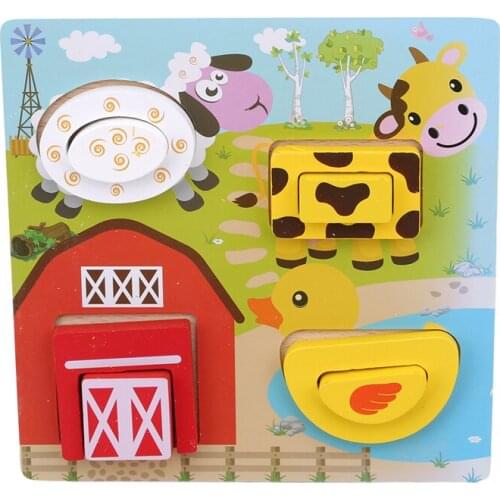Wooden Cartoon Animal Jigsaw Puzzle Toys For Children Learning Education Intelligence Development Toy