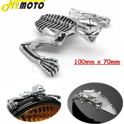 For Harley Custom Motorcycle Headlight Visor Skeleton Ornament Mudguard Helmet Chrome Skull Decorative Helmet Visor Figure Graph