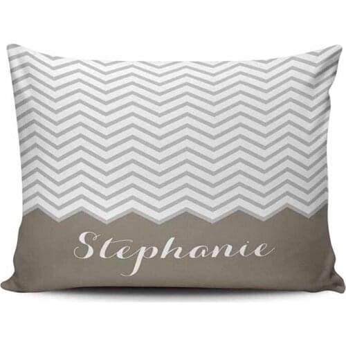 Home Decoration Pillow Case Brown Tan Grey Gray Chevron Custom Name Custom Throw Pillowcase Cushion Cover Boudoir Size 20X30 Inc