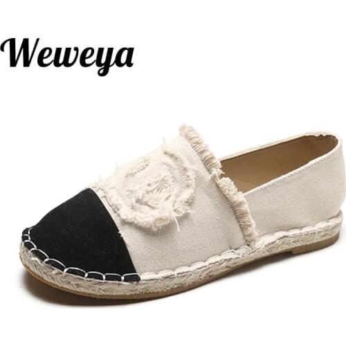Weweya Patchwork Espadrilles Shoes Woman Creepers Flats Ladies Loafers White Moccasins Fringe Sewing Driving Shoe Walking Canvas