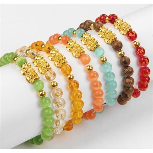 Fengshui Bracelet PIXIU Charm Bracelets For Women Men Cat Eye Moonstone Natural Stone Bangles Luck Wealth Brave Health Jewelry