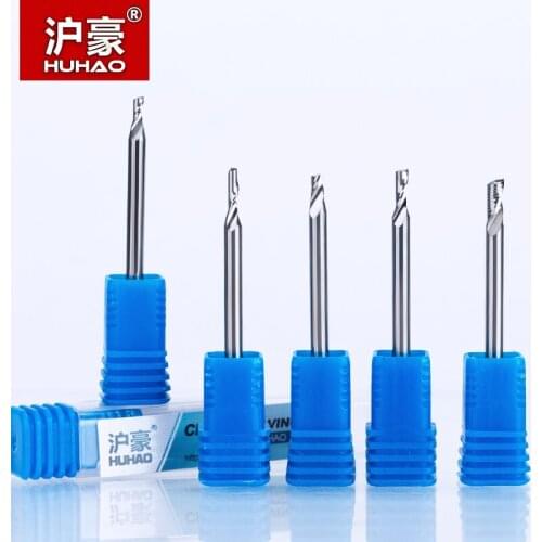 HUHAO 1PC 3.175mm 4mm 6mm Single Flute Spiral Router Bit For Aluminum CNC End Mill Tungsten Carbide Milling Cutter Engraving