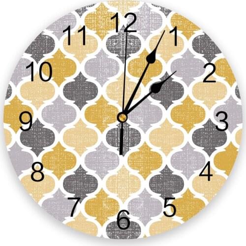 Geometric Yellow Vintage Moroccan Pattern Modern Wall Clock For Home Office Decoration Living Room Bathroom Decor Hanging Watch