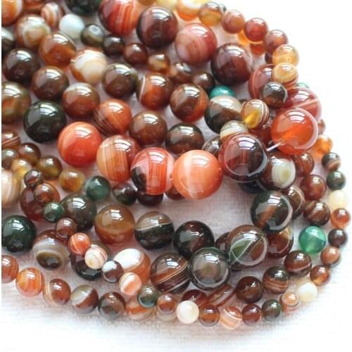 Smooth 6-14mm Red Coffe Stripe agates Round Loose Beads 15" DIY Jewelry Making
