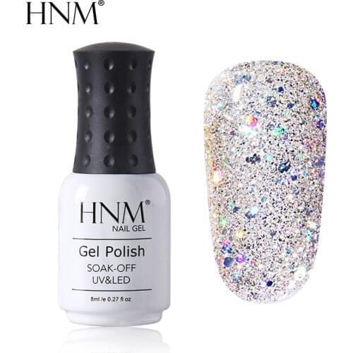HNM 8ml Diamond Bling Glitter Gel Nail Polish UV/LED Long Lasting Hybrid Varnish Enamel Shiny Lucky Lacquer Base Top Coat