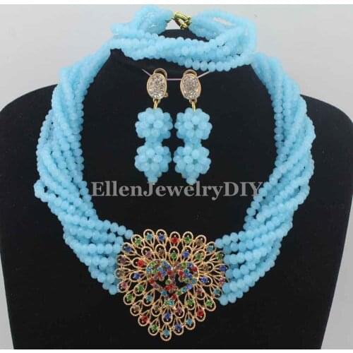 Handmade African Beads Jewelry Set nigerian wedding bridal Crystal Beaded Necklace Set African style Statement necklace W12282