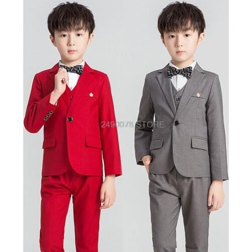 Boys Suit for Weddings Kids Formal Blazer Jacket Vest Pants Bowtie Prom Performance Piano Dance Clothes Children Costume