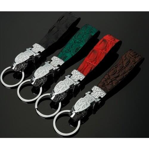 Creative Genuine Leather Rope Car Keychain Luxury Leapard Dragon Design Men Women Auto Keyring for Christmas Gift Wholesale