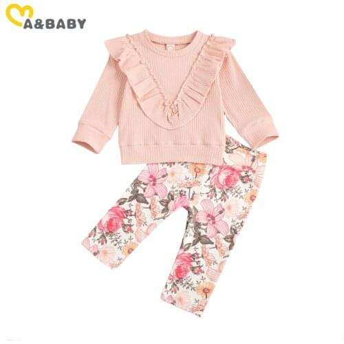 Ma&Baby 6M-4Y Spring Autumn Infant Toddler Kid Baby Girl Clothes Set Knitted Ruffles Sweaters Tops Flower Pants Outfits Costumes