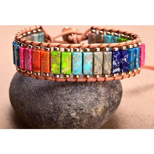 Fashion Boho Leather Wrap Bracelets Femme Jaspers Chain Cuff Bangles Bracelets Bohemian Chakras Jewelry Handmade Dropshipping