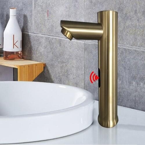 MTTUZK Deck Mounted Gold Brass Automatic Sensor Faucet Bathroom Round Basin Touchless infrared Faucet Hot Cold Taps