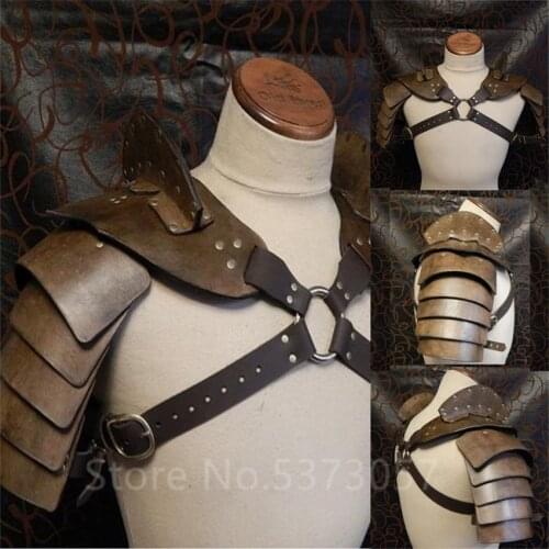 Middle Ages 2020 Knight Rivet Armors Men Adult Medieval Costume Viking Pirate Cosplay Vintage Gothic Shoulder PU Leather Harness