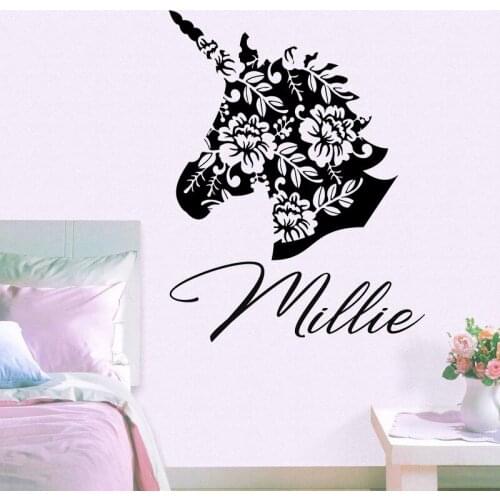 Unicorn custom name wall sticker home beautiful fashion girl room decoration kindergarten wall sticker name sticker decal D19