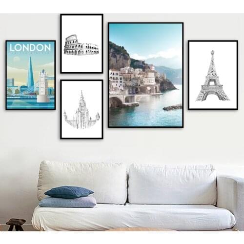 Rome Paris London Moscow Amalfi Landscape Wall Art Canvas Painting Nordic Posters And Prints Wall Pictures For Living Room Decor