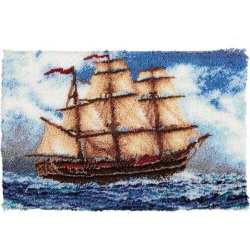 New Latch Hook Kit Rug Sailboat Pattern Printed Sewing Kit Classic Crochet Needlework Craft Shaggy Rug Cute Carpet for Kids
