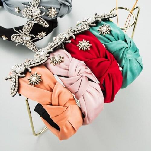 New Korean Fashion Solid Color Headbands Butterfly Pearl Fabric Hair Bands Rhinestone Decoration Wide Knot Hairbands
