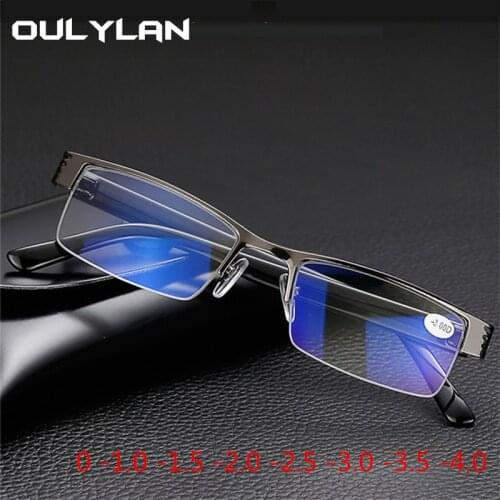 Oulylan Vintage Nearsighted Glasses Women Men Metal Half-rimmed Blue film Short-sighted Eyewears Student Spectacles for Myopia