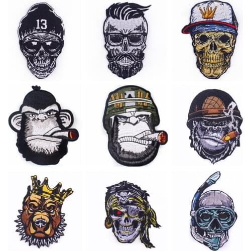 Orangutan King Bear Patch For Clothing Iron On Embroidered Patches For Clothes Appliques Punk/Skull Patches For Cloth Stripe