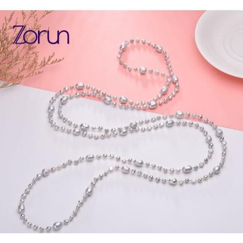 Zorun Real Natural Freshwater Pearl Fine Sweater Chain Necklace Jewelry 160CM Classic Style for Women New Design Good Sale