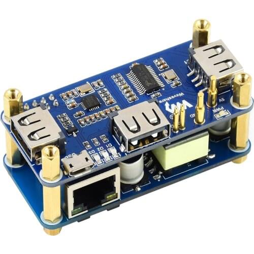 PoE Ethernet / USB HUB HAT for Raspberry Pi Zero, 1x RJ45, 3x USB