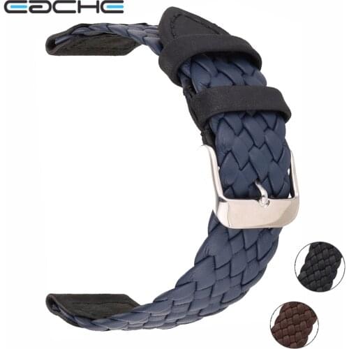 EACHE 20mm 22mm Genuine Leather Watch band blue black brown Braid By hand High Quality straps