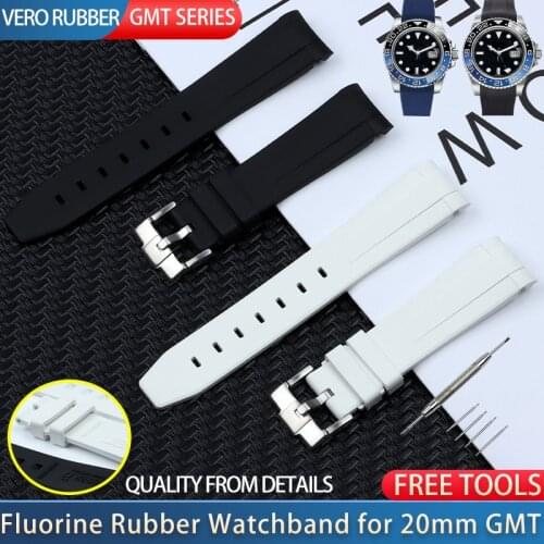 20mm Soft Fluorine Rubber Silicone Watch Band Pin Buckle Watchband For Role Strap For Submariner Yacht-Master Daytona GMT Series