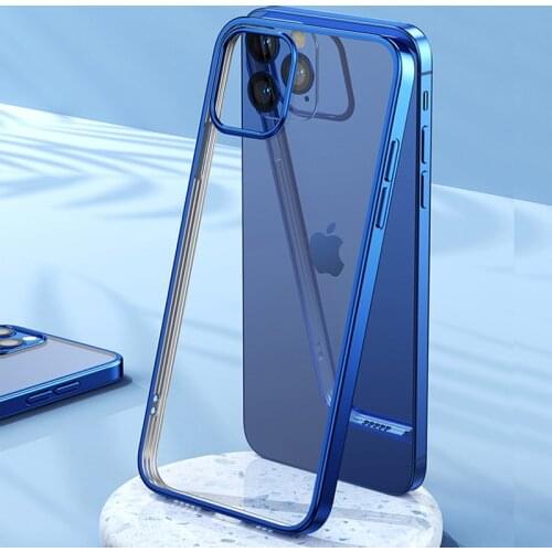 Luxury Transparent Shockproof Soft Silicone Square Frame Plating Clear Phone Case For iPhone 12 11 Pro Max Mini X XR XS Cover