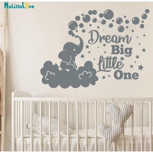 Dream Big Little One Elephant Bubble Cute Design Baby Nursery Child Playroom Decoration Removable Vinyl Wall Sticker BA557