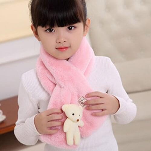 Winter New Imitation Rabbit Hair Pure Color ChildrenS Scarf Baby Boys Girls Plush Little Bear Neck Warm Scarves Geluiddemper