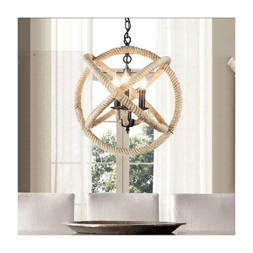 Nordic Retro Iron Round Pendant Light Loft Vintage Lamp Pendant Hand Knitted Hemp Rope Light for Restaurant Bedroom Dining room