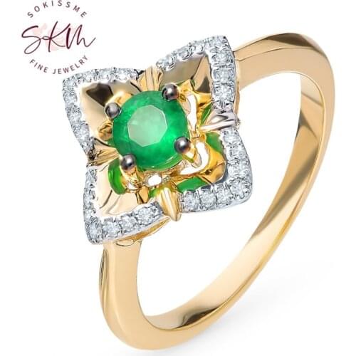 SKM flower rings delicate emerald rings for women vintage wedding rings designer gift for wife Luxury Fine Jewelry