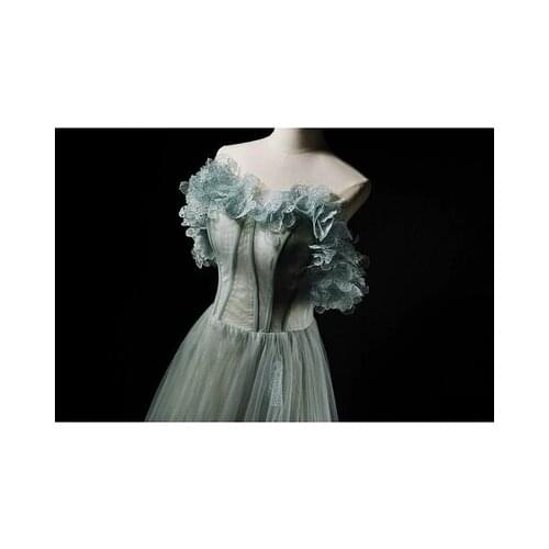 Customs size pale mint green veil long gown dark medieval Renaissance Gown Costume Victorian Marie Antoinette/ Belle Ball