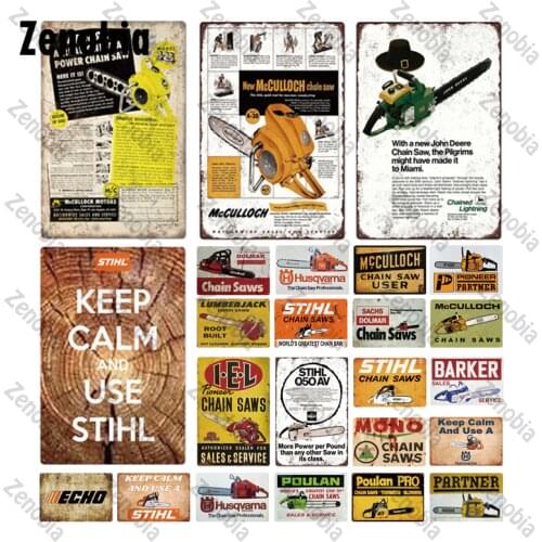 Vintage Metal Retro Sign Chain Saws Wall Decor For Garage Shop Decoration Vintage Poster Wall Stickers Plaque Farmer Tools Decor