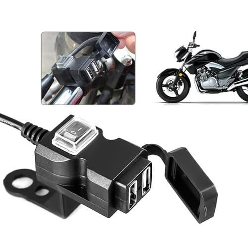 Dual USB Port 9-24V/9-90V Waterproof Motorbike Motorcycle Handlebar Charger Adapter Power Supply Socket for Phone Mobile USB