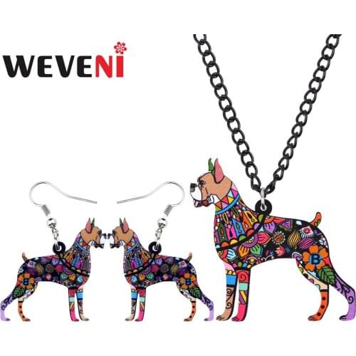 WEVENI Acrylic Jewelry Sets Colorful Boxer Dog Earrings Necklace Fashion Animal Anime Pendant For Women Girls Gift Decoration