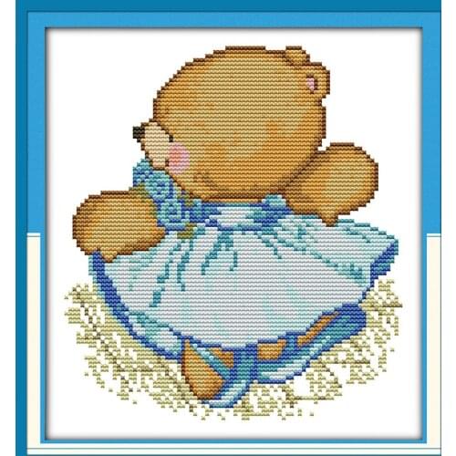 The wearing skirt bear cross stitch kit 14ct 11ct count print canvas stitches embroidery DIY handmade needlework plus