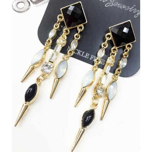 YaYi Jewelry Fashion BOHO White Glass Crystal Rhinestone Dangle Women Ancient Gold Color Wear Ear Band Long Tassel Earrings