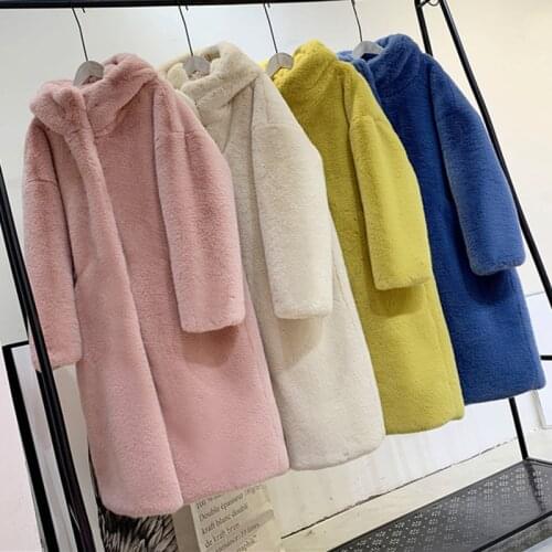 Fur coat female medium long new winter thicken imitation water velvet fur large size loose hooded Parker coats womens