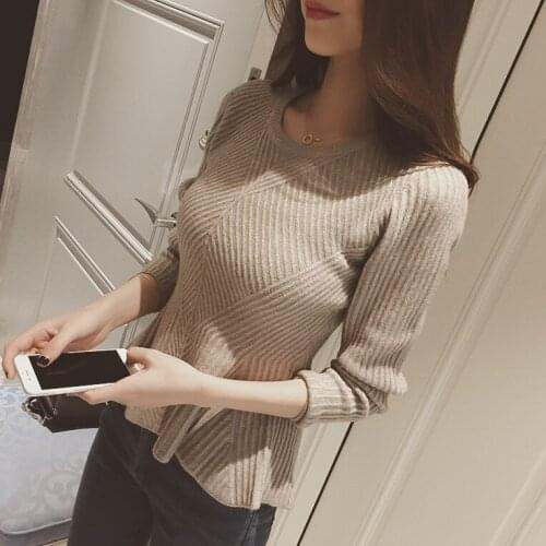 Ruffled Collar Knitted Sweater Women Autumn Winter Elegant Elastic Solid Knitted Sweaters Pullover Slim tight Jumper Femme Pull