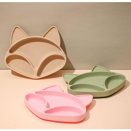 1Pc New Baby Feeding Food Tableware BPA Free Cartoon Fox Baby Silicone Sucker Plate Anti-hot Training Plate Childrens Dishes