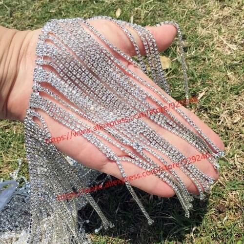 1 pack/lot luxurious rhinestone fringes 16.5cm long tassel crystal chain for dress shoulders dangle trims for garments and bags