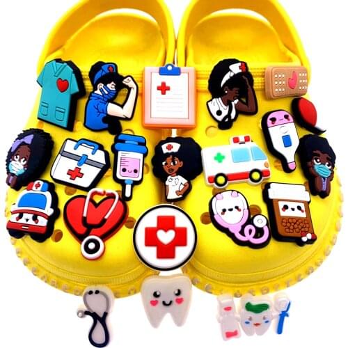 10PCS Wholesale Mix Cartoon Medical Equipment Silicone Croc Accessories Shoes Charms For Kids Party Gifts Buckles