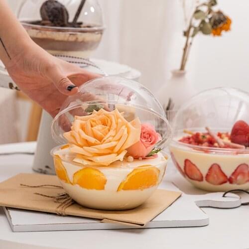 10pcs High quality 390ml/490ml/690ml transparent packaging boxes PET ice cream pudding jelly cake pastry dessert cups with lids