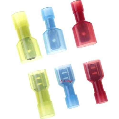 100PCS 50set transparent Red yellow blue Fully Insulated Spade Electrical Crimp Connectors- Mixed Male & Female