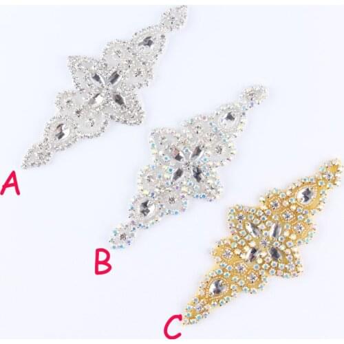 30pcs/lot)Mix 3Style Fashion Crystal Rhinestone Appliques Patch Hot-Fix Beaded Wedding Applique Motif Flower Rhinestone Trim