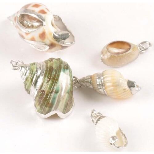 5pcs Mix 5 Design Hollowed-out Seashells For Home Decor DIY Jewelry Sliver Plated Spiral Shell Handmade Pendant Craft TR0305