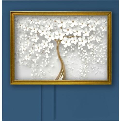 75x105 cm Gold framed white poppy floral canvas table wall picture decoration accessory superior quality decorative