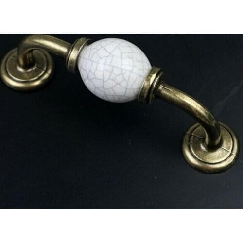 90mm white crack ceramic Kitchen Cabinet handle bronze cupboard Pull antique zinc alloy wardrobe dresser furniture handles